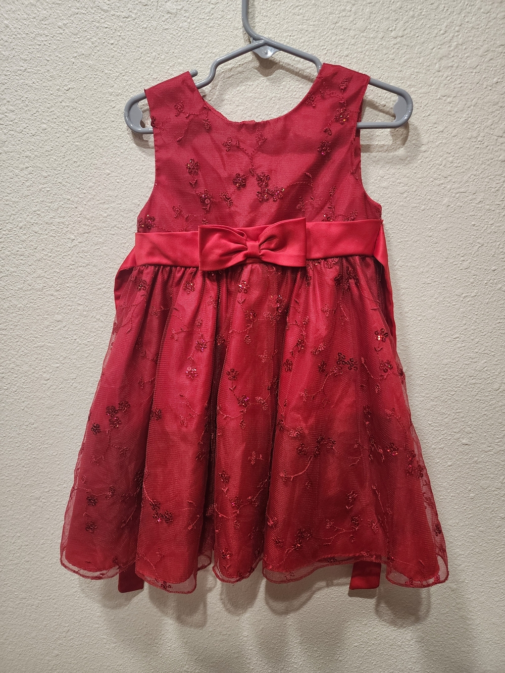 Rare Editions Red Embroidered Sequin Bow Party Dress